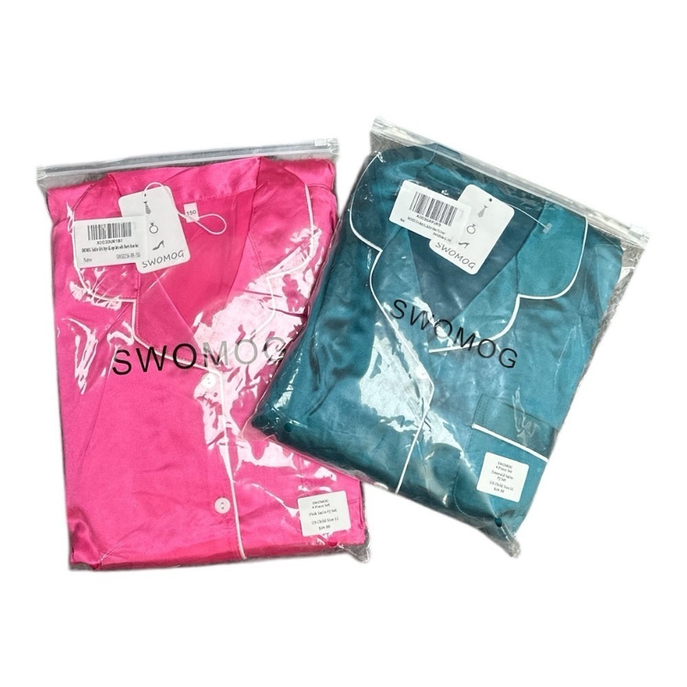 SWOMOG - Pink or Emerald Silky Satin Pajama Set